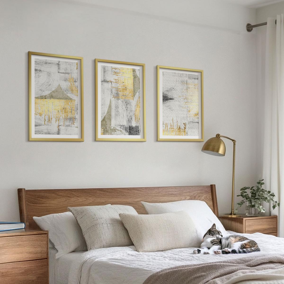 BILDER SET 3er Set - 40x60 cm Goldrahmen - Abstrakte modische Malereimuster - Goldfarben, Kunststoff (40/60cm) - TULUP