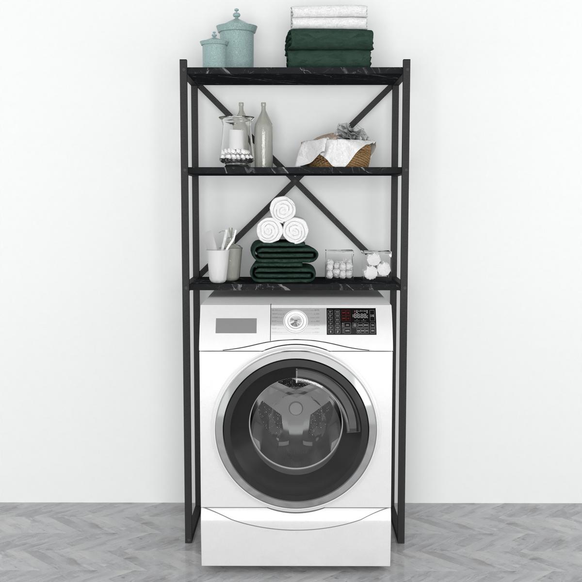 BADEZIMMERREGAL Askersund - Schwarz, Holzwerkstoff/Metall (66/160/34cm) - [en.casa]
