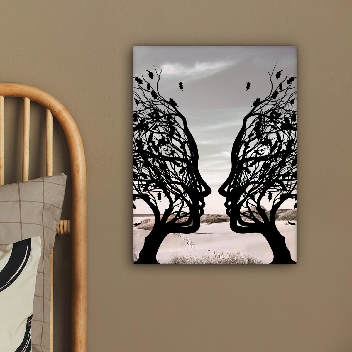 LEINWANDBILD Strand - Meer - Menschen - Baum - Moderne Kunst Room Decor 30x40 cm - Hellgrau, Textil (30/40cm) - MuchoWow