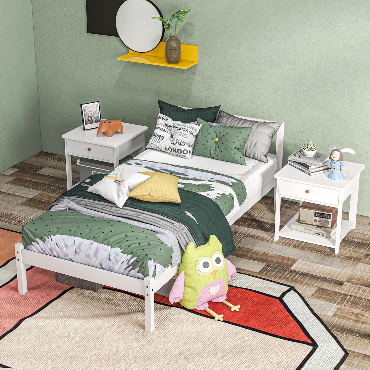 BETTRAHMEN mit Kopfteil für Schlafzimmer 208/96/70 cm - Weiß, Holz - HOMCOM