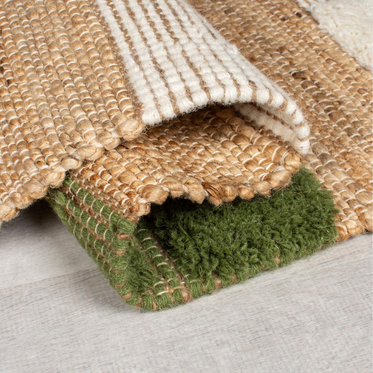 JUTETEPPICH handgewebt mit Fransen WHARFE, im Patchwork-Stil, Natur-Grün, 160 x 230 cm - Grün, Textil (230/160cm) - KADIMA DESIGN