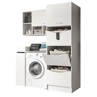 WASCHMASCHINENSCHRANK weiß Set 4-teilig, Waschmaschinenumbau 155 cm mit viel Stauraum - Silberfarben/Weiß, Glas/Holzwerkstoff (155/196/68cm) - Inn.Furn