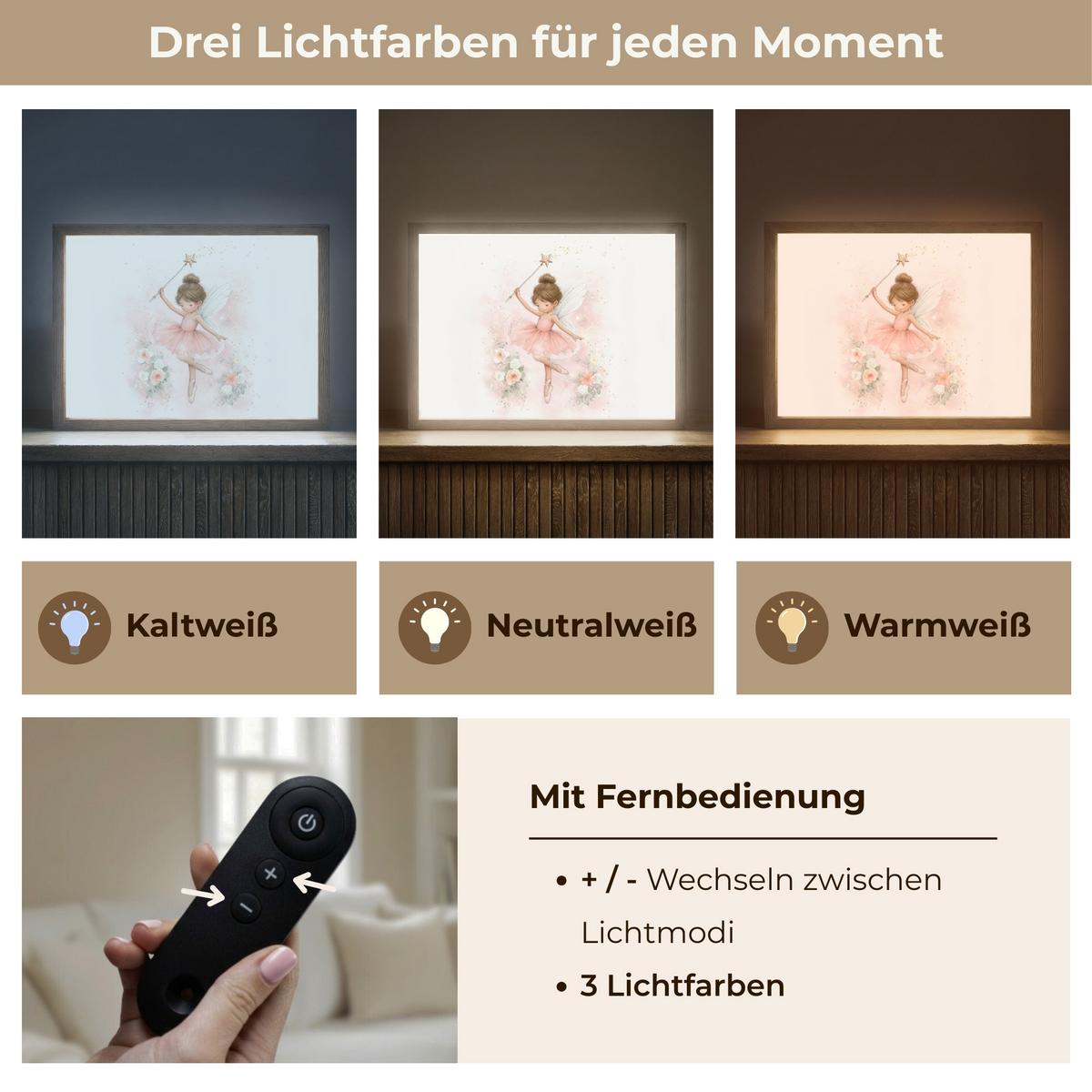 NACHTTISCHLAMPE MIT AKKU Ballerina - Fee - Blumen - Rosa 40x30 cm - Rosa, Holzwerkstoff (8/40/30cm) - OnlyWow