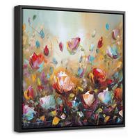 LEINWAND Bilder mit Rahmen - Blumen - Kunst - Natur - Ölgemälde - 20x20 - Multicolor, Textil (20/20cm) - MuchoWow