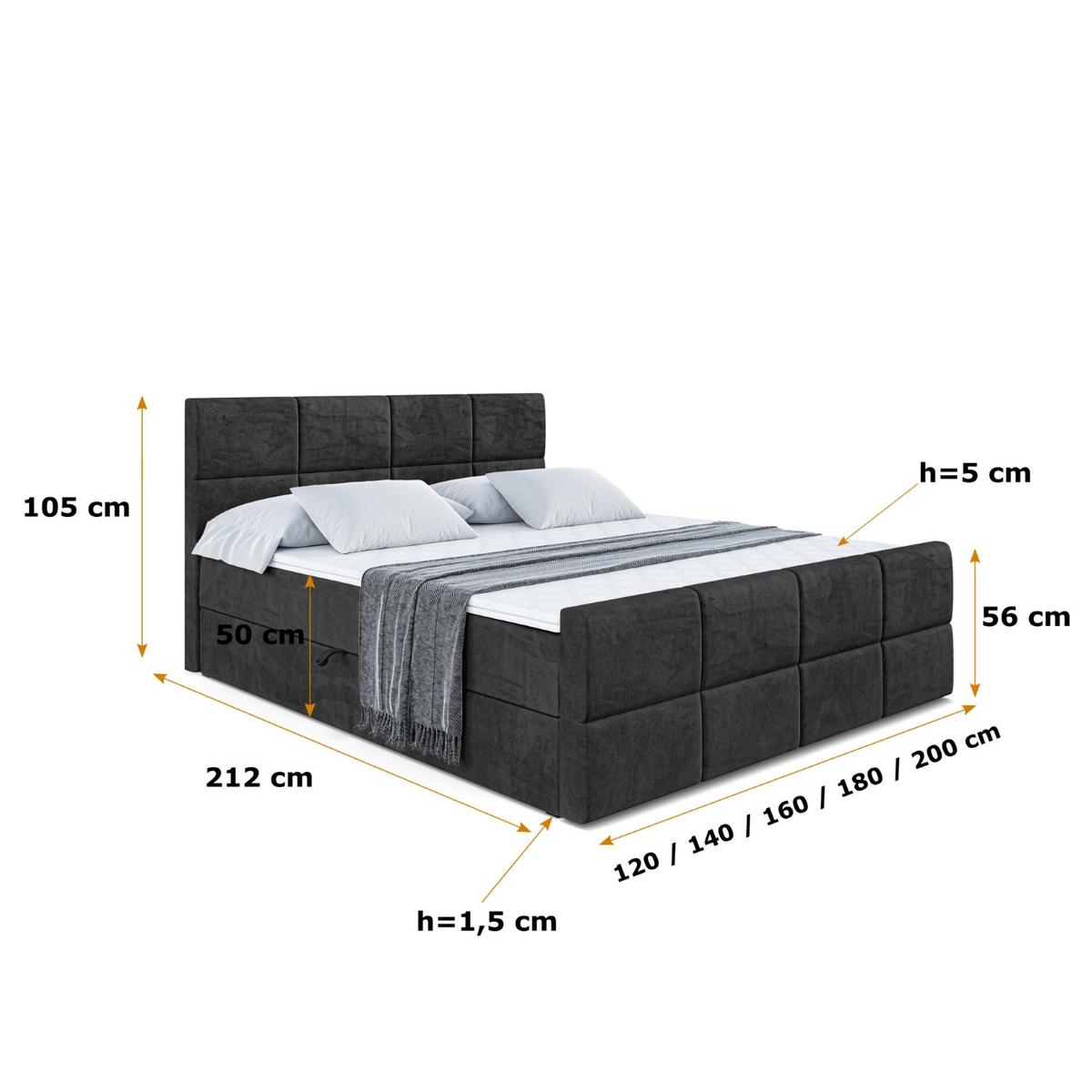 BOXBETT ARDENI-Z - 180x200 cm - H3 - Schwarz - Schwarz, Holzwerkstoff (180/200cm) - ALTDECOR