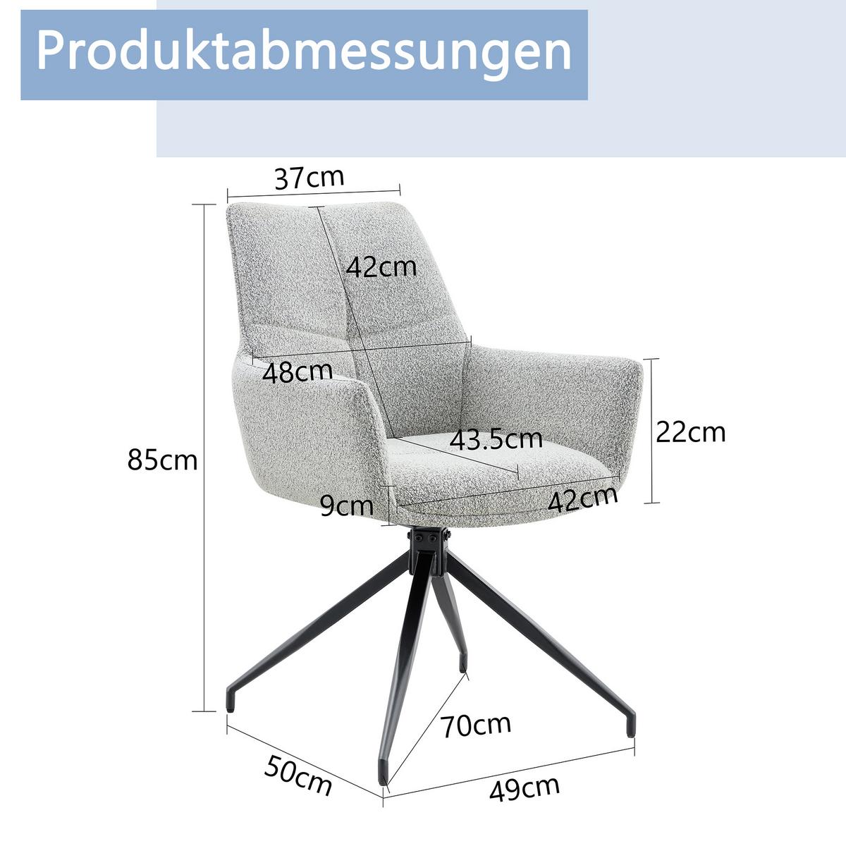 ESSZIMMERSTÜHLE 2er Set 360° Drehbar Stoff Hellgrau & Metallbeine Schwarz - Hellgrau, Textil (48/85/50cm) - Urban Meuble