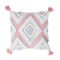 DEKOKISSEN Tufted blau-rosa 45/45 cm Boho-Style mit Quasten - Blau, Textil (45/45cm) - Homescapes