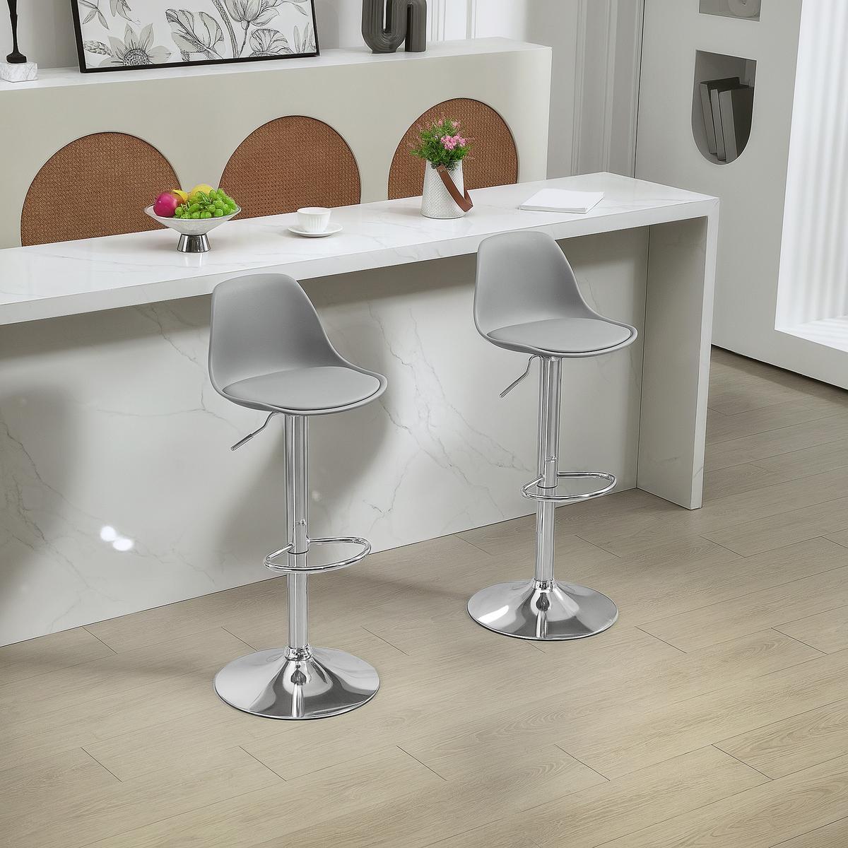 BARHOCKER 2er Set, Gepolstert Barstuhl mit Stahlgestell, Lehne für Küche Grau - Grau, Leder (42/104/41cm) - HOMCOM