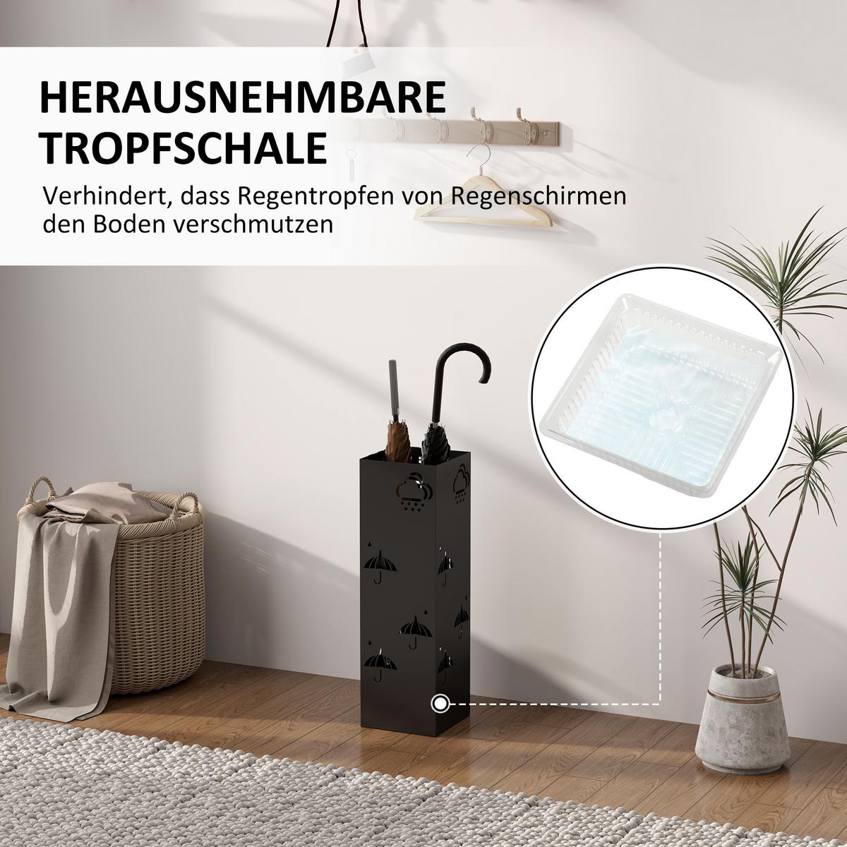 SCHIRMSTÄNDER mit 4 Haken, Stahl 15,5 x 15,5 x 49 cm Schwarz - Schwarz, Metall (15.5/49/15.5cm) - HOMCOM