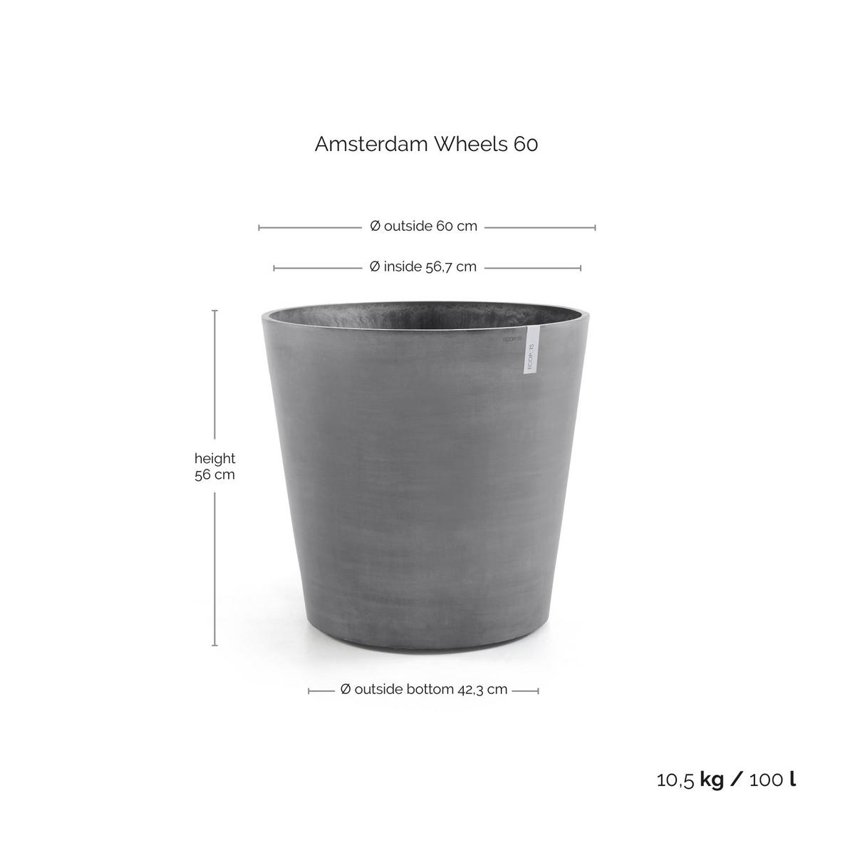BLUMENTOPF Amsterdam Wheels 60/56 cm Grau - Grau, Kunststoff (60/56cm) - Ecopots