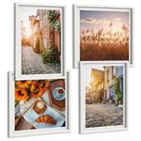 BILDER SET 4er Set - 50x50 cm & 40x60 cm Weißer Rahmen - Charmante Straßen mit Kaffee - Weiß, Kunststoff (50/50cm) - TULUP