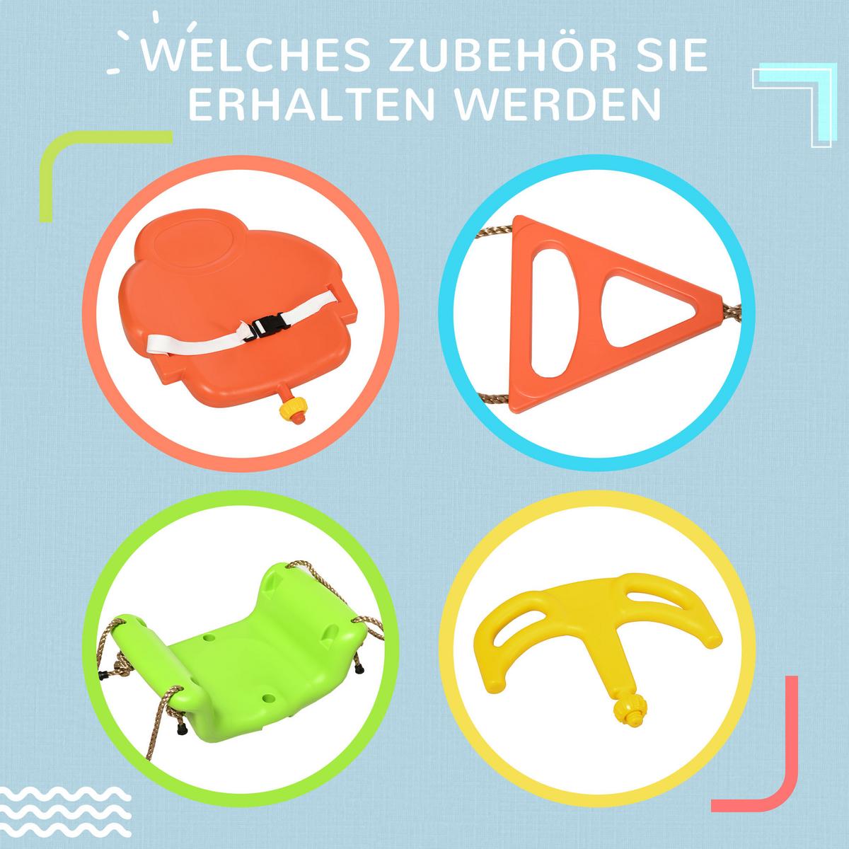 3-IN-1 Babyschaukel, Kinderschaukel mit verstellbarem Seil, Schaukelsitz, Grün - Multicolor, Kunststoff (34/48cm) - Outsunny