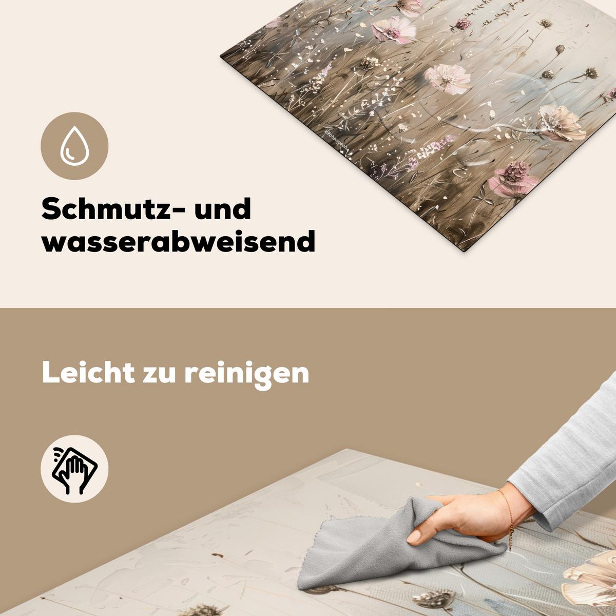 HERDABDECKPLATTE Blumen - Beige - Trockenblumen Abdeckung Ceranfeld 59x51 cm - Beige, Kunststoff (59/51/0.2cm) - MuchoWow