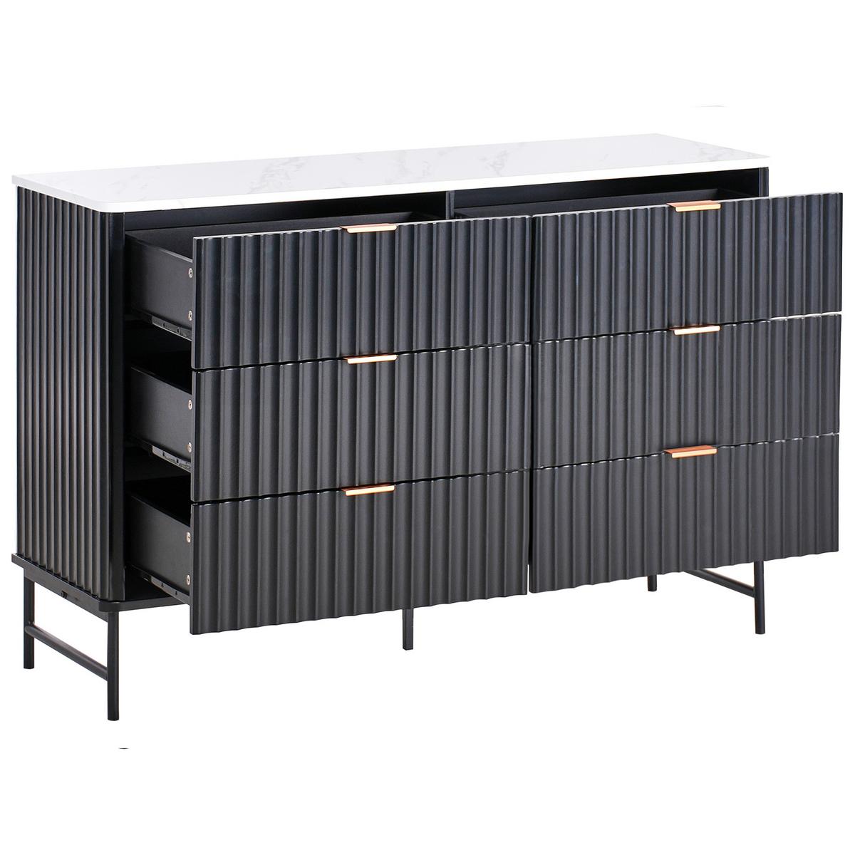 KOMMODE mit 6 Schubladen Marmor Optik/Schwarz Glastonbury - Weiß, Holzwerkstoff (120/80/40cm) - Beliani