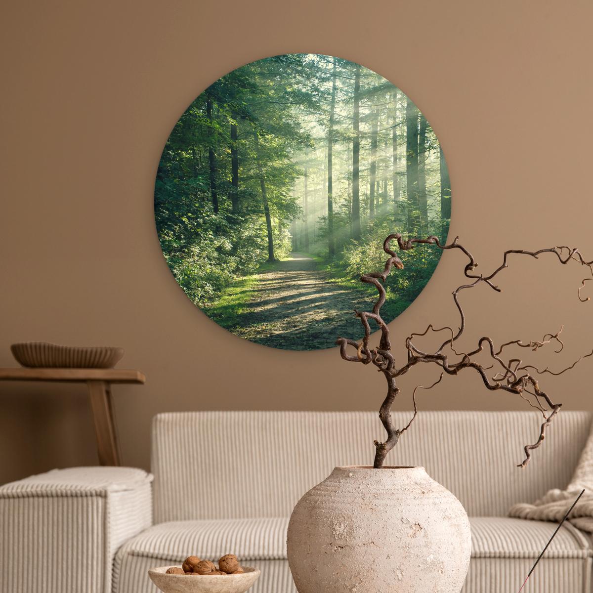 WANDBILD Wald - Weg - Sonne - Bäume - Grün - Natur Wanddeko Schlafzimmer 60x60 cm - Waldgrün, Kunststoff (60/60cm) - MuchoWow