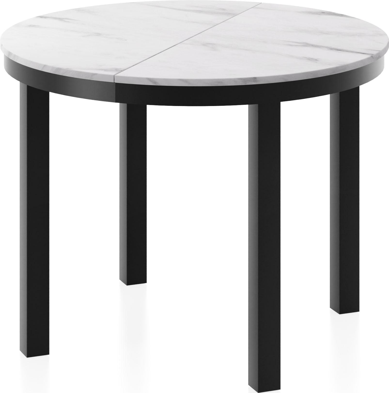 ESSTISCH Corin Schwarz runder ausziehbarer, Weißer Marmor 100-176/100/76 cm - Ecru/Schwarz, Holzwerkstoff/Metall (100/176/76cm) - WFL GROUP