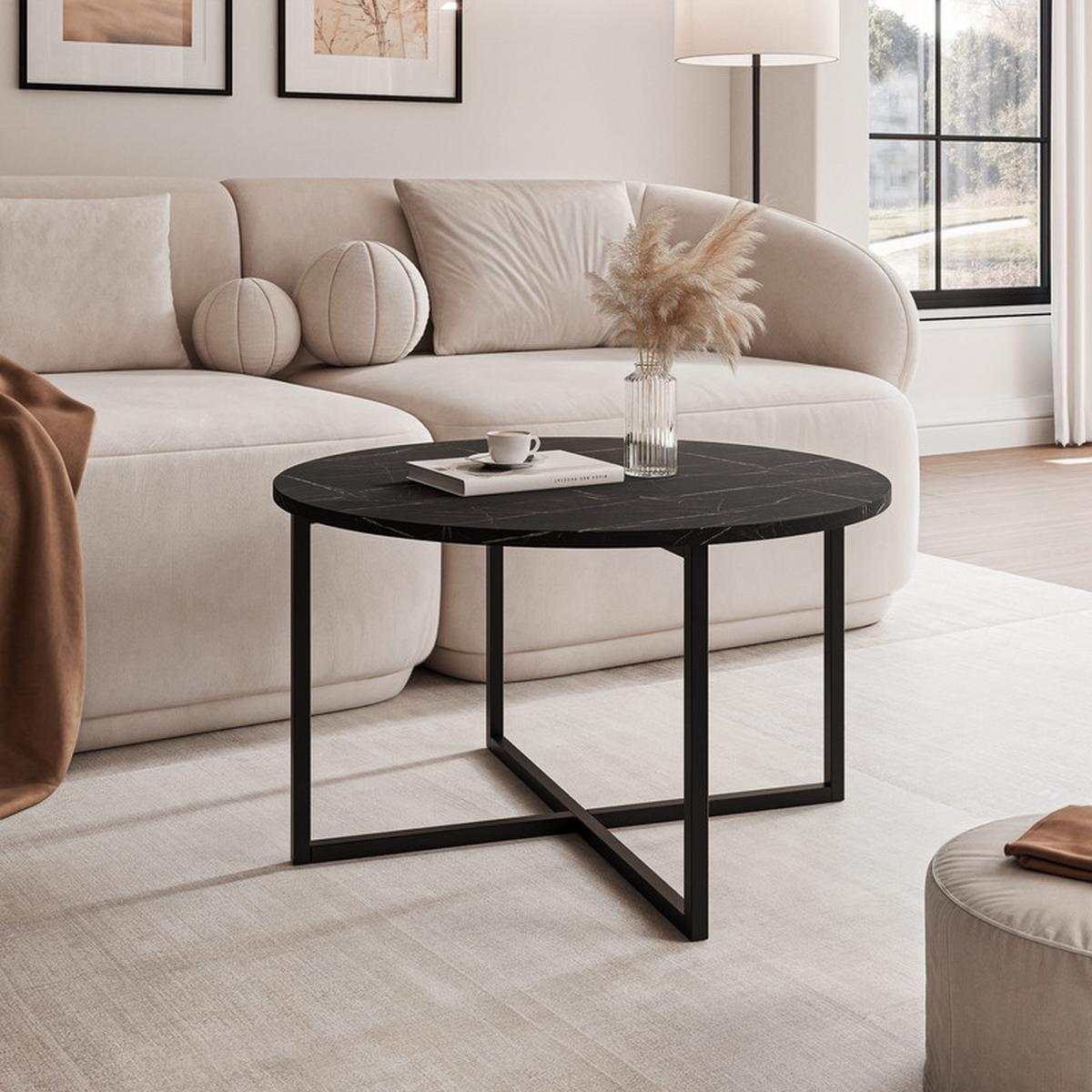 COUCHTISCH BESARO 75/47 cm runden, Schwarz / Grigia Pietra - Schwarz/Grau, Metall (75/75/47cm) - Idohome