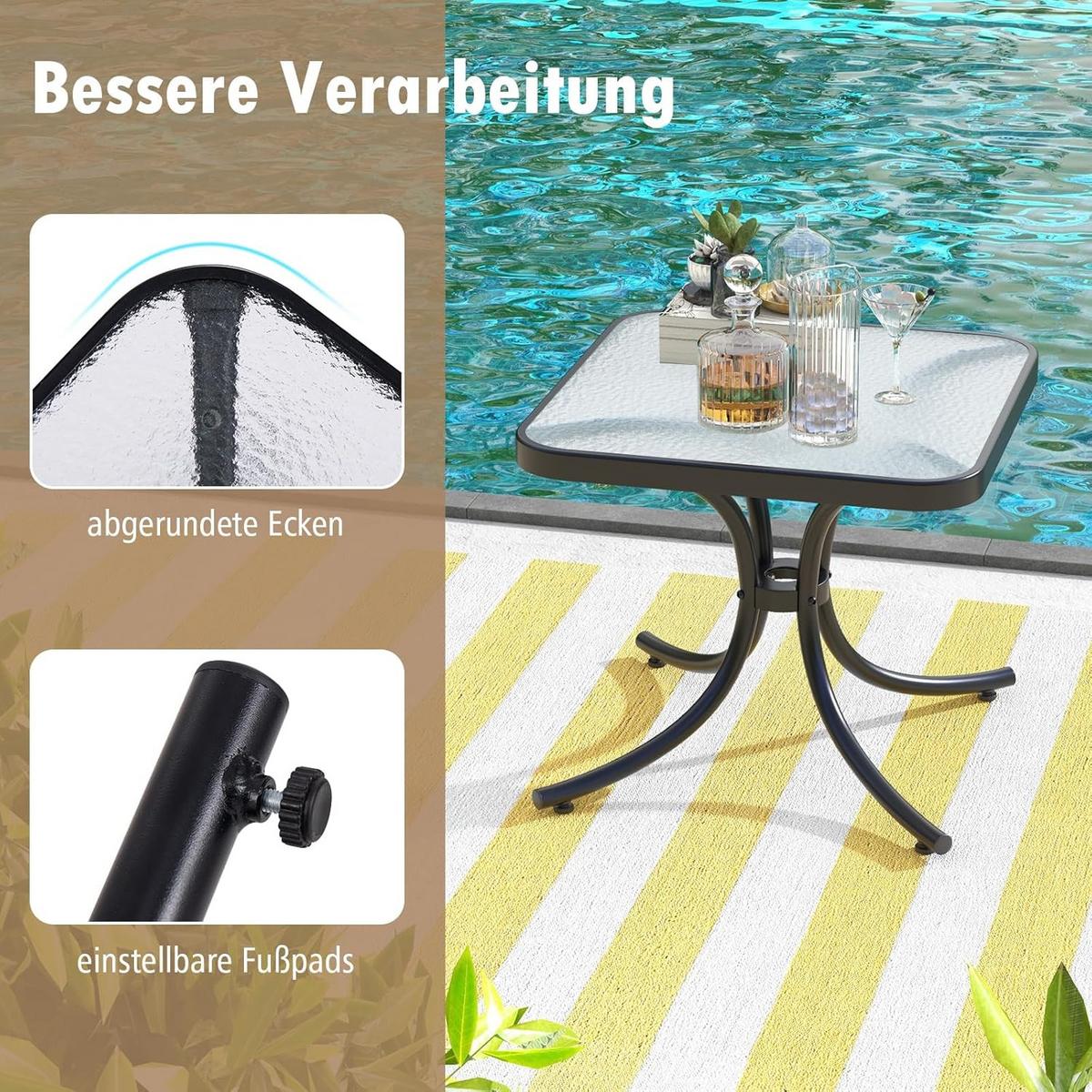 BEISTELLTISCH Schwarz - Schwarz, Glas (50/50/45cm) - COSTWAY