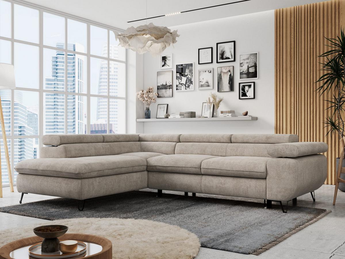 ECKSOFA PETER L Beige Struktur - Links Seite - Beige/Schwarz, Textil/Metall (208/273cm) - MKS