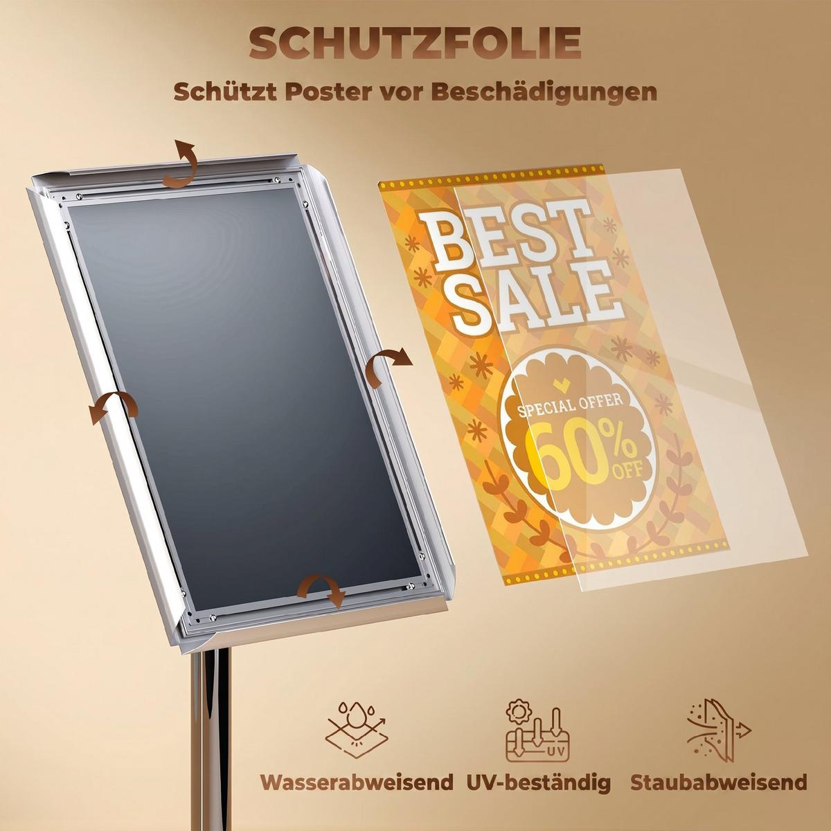 A3-PLAKATSTÄNDER Aluminium Edelstahl Silber - Silberfarben, Metall (30/135/45cm) - HOMCOM