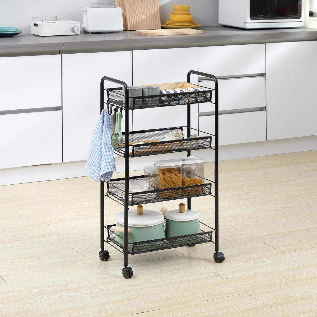 SERVIERWAGEN abnehmbar, Stahl, Schwarz - Schwarz, Metall (26.5/84/45cm) - HOMCOM