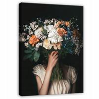 LEINWAND BILDER Frau Blumen Vintage Schwarz 120x80 - Multicolor, Holzwerkstoff (80/120cm) - Wallarena