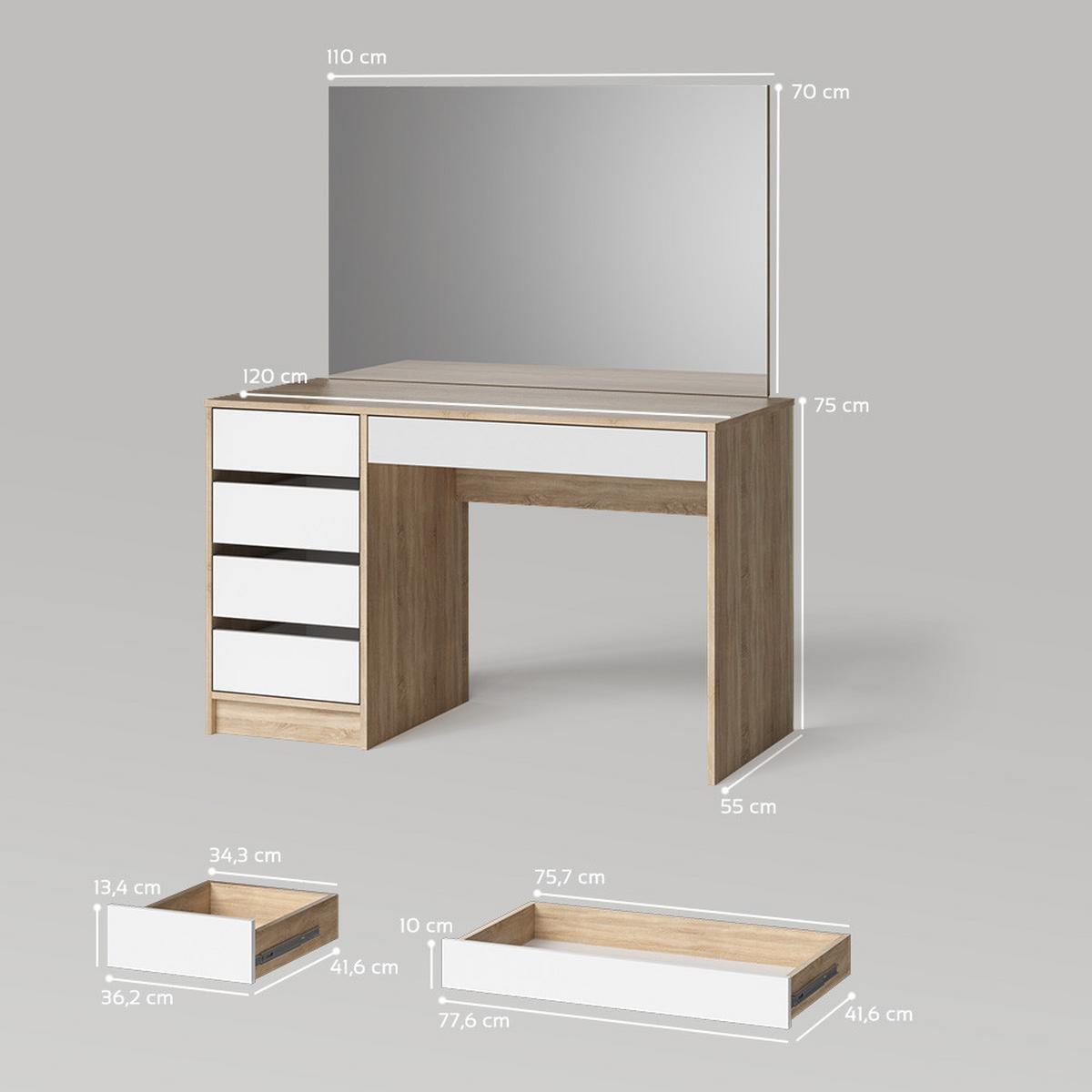 SCHMINKTISCH Imola Weiß/Sonoma 120 cm - Weiß/Sonoma Eiche, Holzwerkstoff (120/75/55cm) - Livinity®