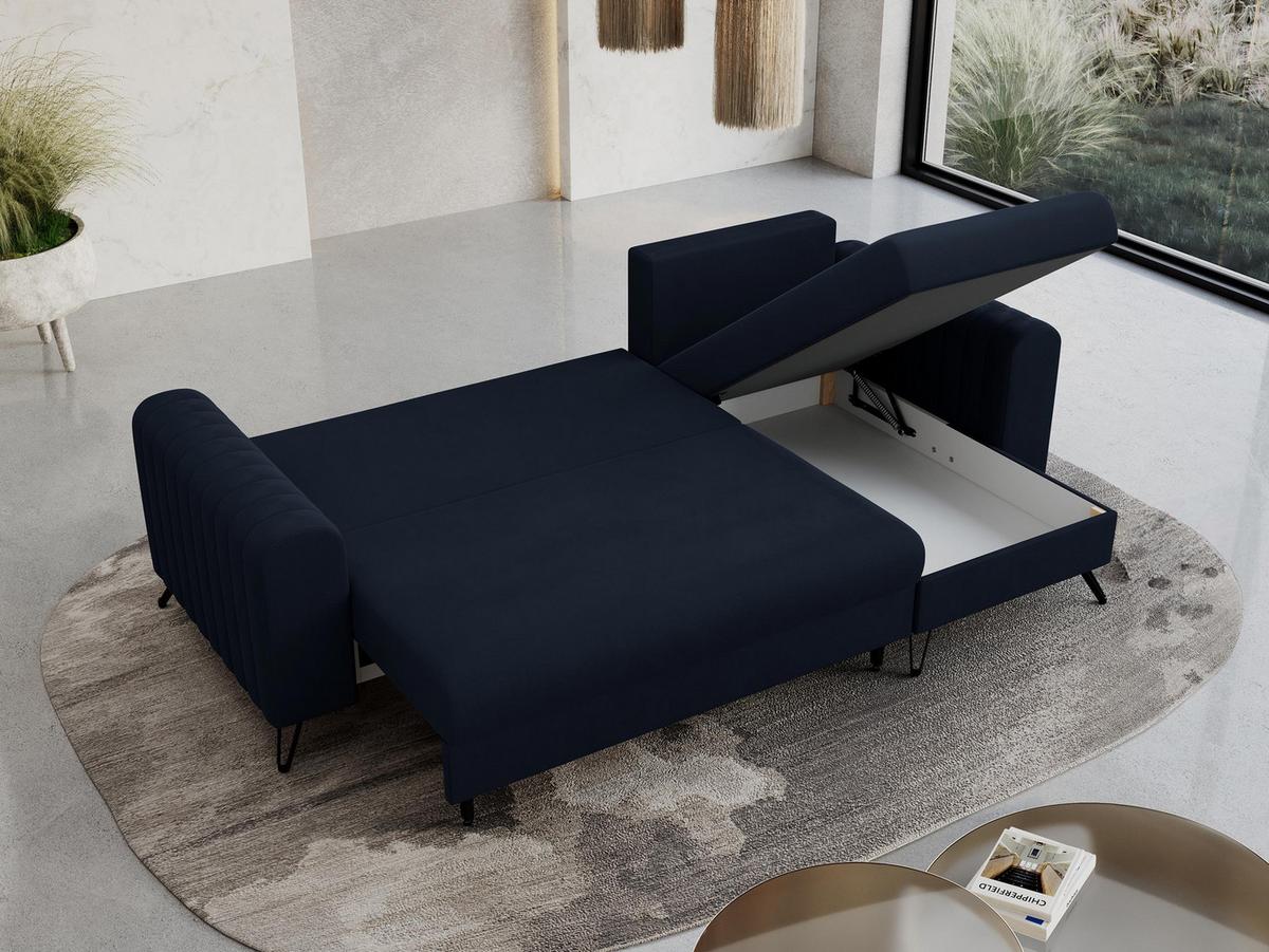 ECKSOFA Axel Samt Dunkelblau - Schwarz/Dunkelblau, Textil/Metall (242/140cm) - MKS