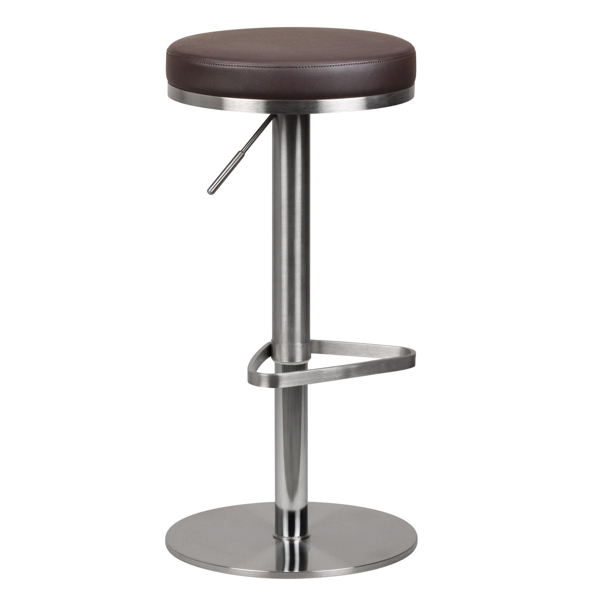 BARHOCKER Edelstahl Höhenverstellbar Drehbar Standfuß Gepolstert, Braun 38x38x82 cm - Chromfarben/Braun, Kunststoff/Textil (38/82/38cm) - KADIMA DESIGN