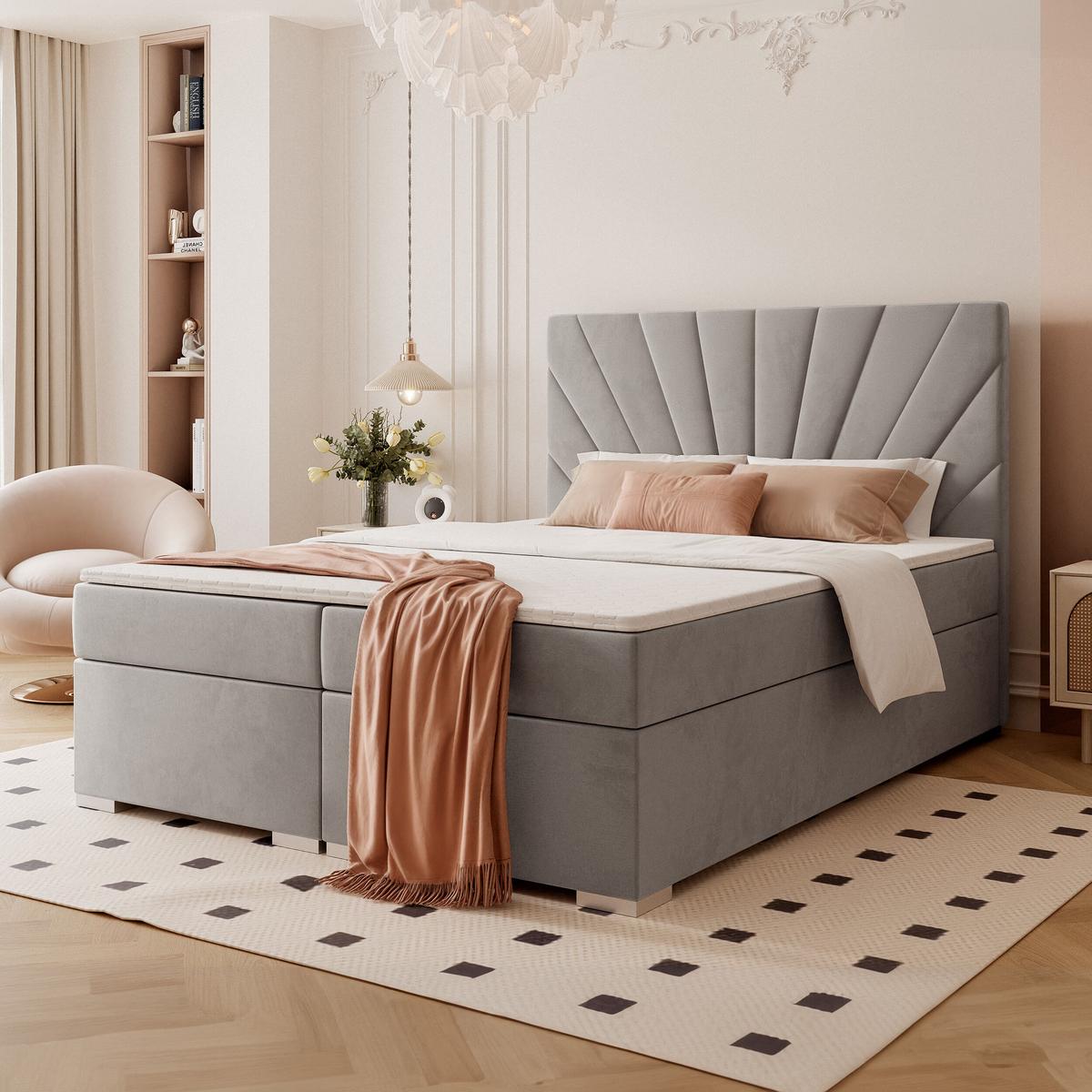 BOXBETT 160x200 cm mit Topper - Hellgrau, Holzwerkstoff/Textil (160/200cm) - Idohome