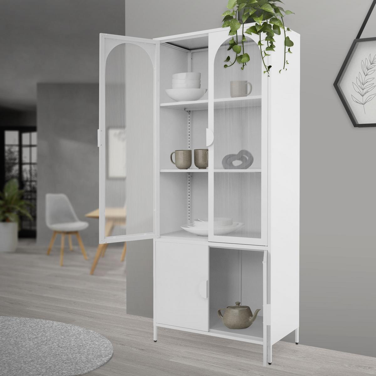 VITRINENSCHRANK 80x185x40 cm Weiß aus Stahl mit 4 Türen - Weiß, Metall (80/185/40cm) - ML-DESIGN