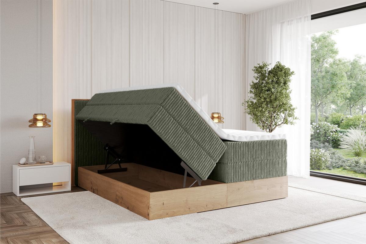 BOXSPRINGBETT LOLLI9 -KING 120x200 - H3/H4 Olivgrün - Olivgrün, Holzwerkstoff (120/200cm) - ALTDECOR