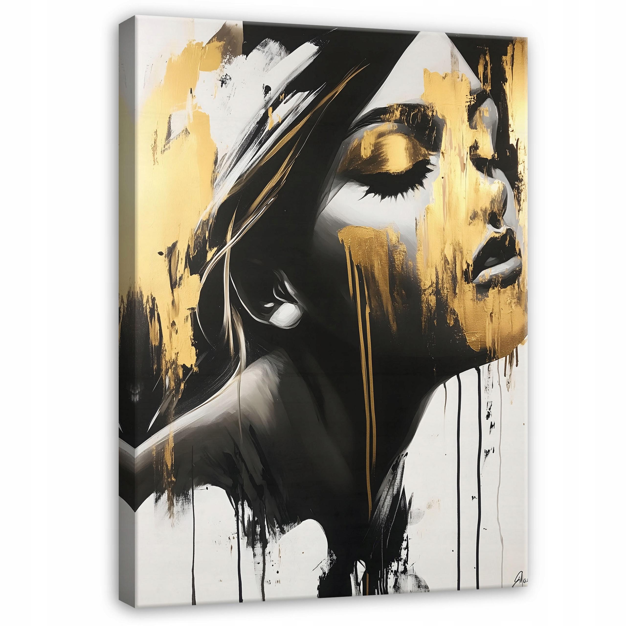 WANDBILDER Modern Abstrakt Frau Leinwand Bilder 120x80 - Goldfarben, Holzwerkstoff (80/120cm) - Wallarena