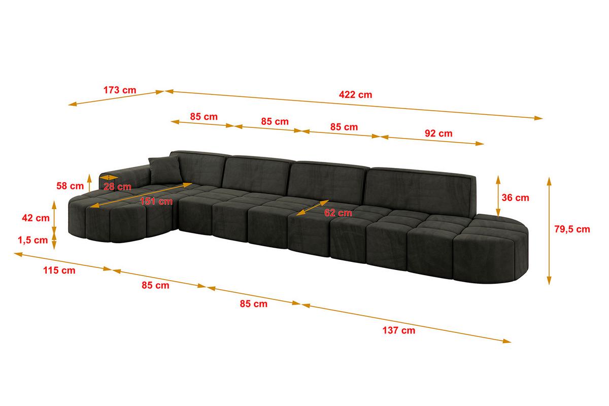 ECKSOFA Ottomane Links LIVO-L3 - 422x173x79,5 cm Schwarz - Schwarz, Holzwerkstoff/Textil (422/173cm) - ALTDECOR