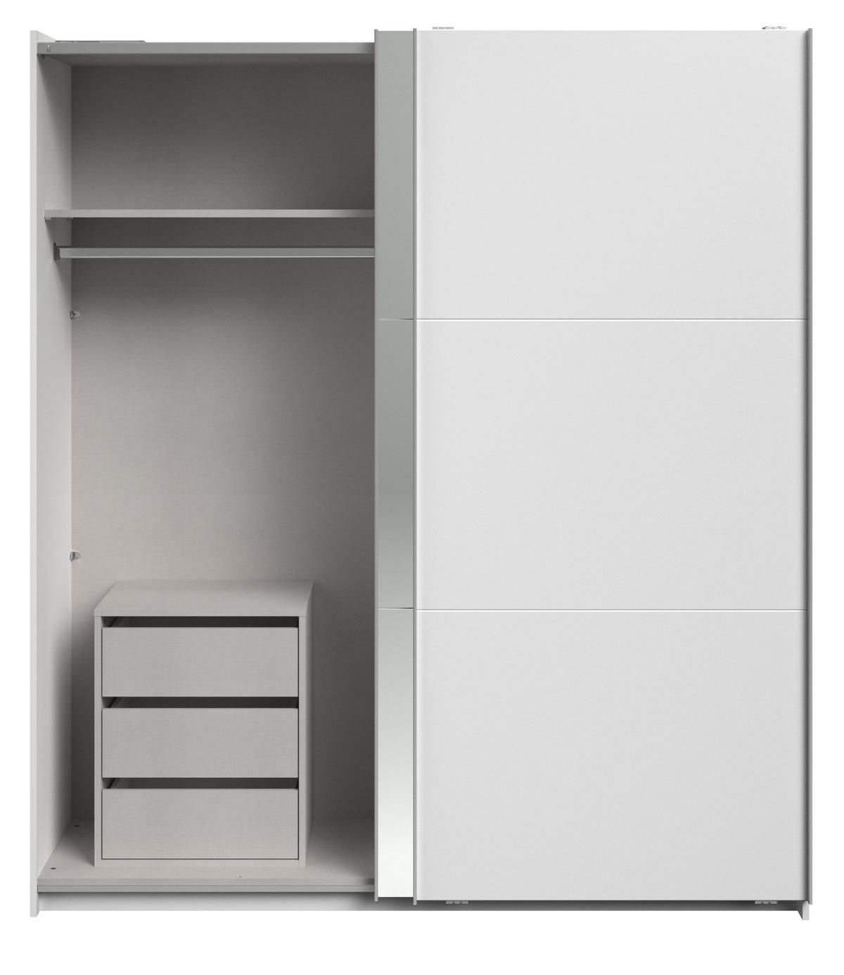 KLEIDERSCHRANK weiß 178 cm, Schwebetürenschrank 2-türig mit Spiegel und Schubkasteneinsatz - Weiß, Glas/Holzwerkstoff (178/203/59cm) - Parisot Meuble