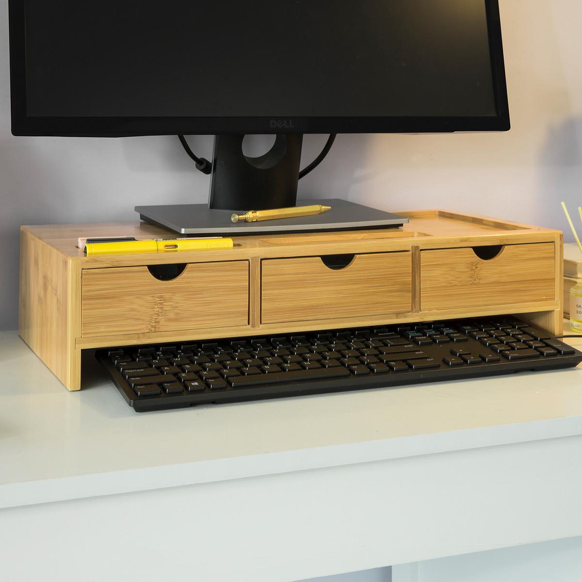 MONITORSTÄNDER mit Schubladen BBF03-N - Ahornfarben, Fell (25/51/11.5cm) - SoBuy