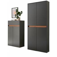 GARDEROBEN-SET grau matt, Eiche Wotan 2-teilig 180 cm, Kombination mit viel Stauraum - Eiche Wotan/Schwarz, Holzwerkstoff/Kunststoff (180/195/40cm) - Furn.Design