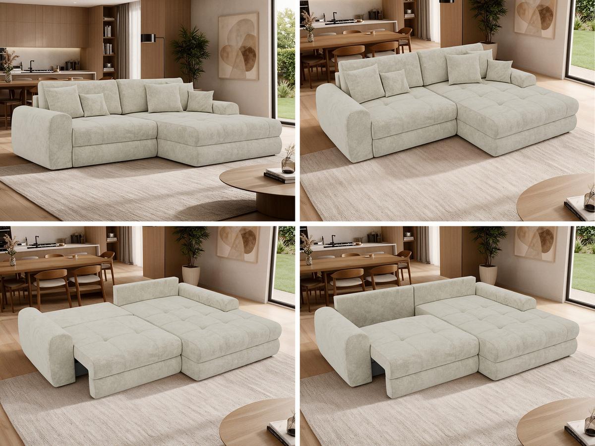 ECKSOFA ARELIA L - Creme Schenille grob gewebt - Links Seite - Creme/Schwarz, Kunststoff/Textil (292/205cm) - MKS