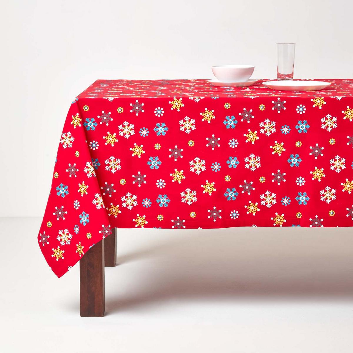 TISCHDECKE Weihnachten, rot mit Schneeflocken, 137/178 cm - Rot, Textil (137/178cm) - Homescapes