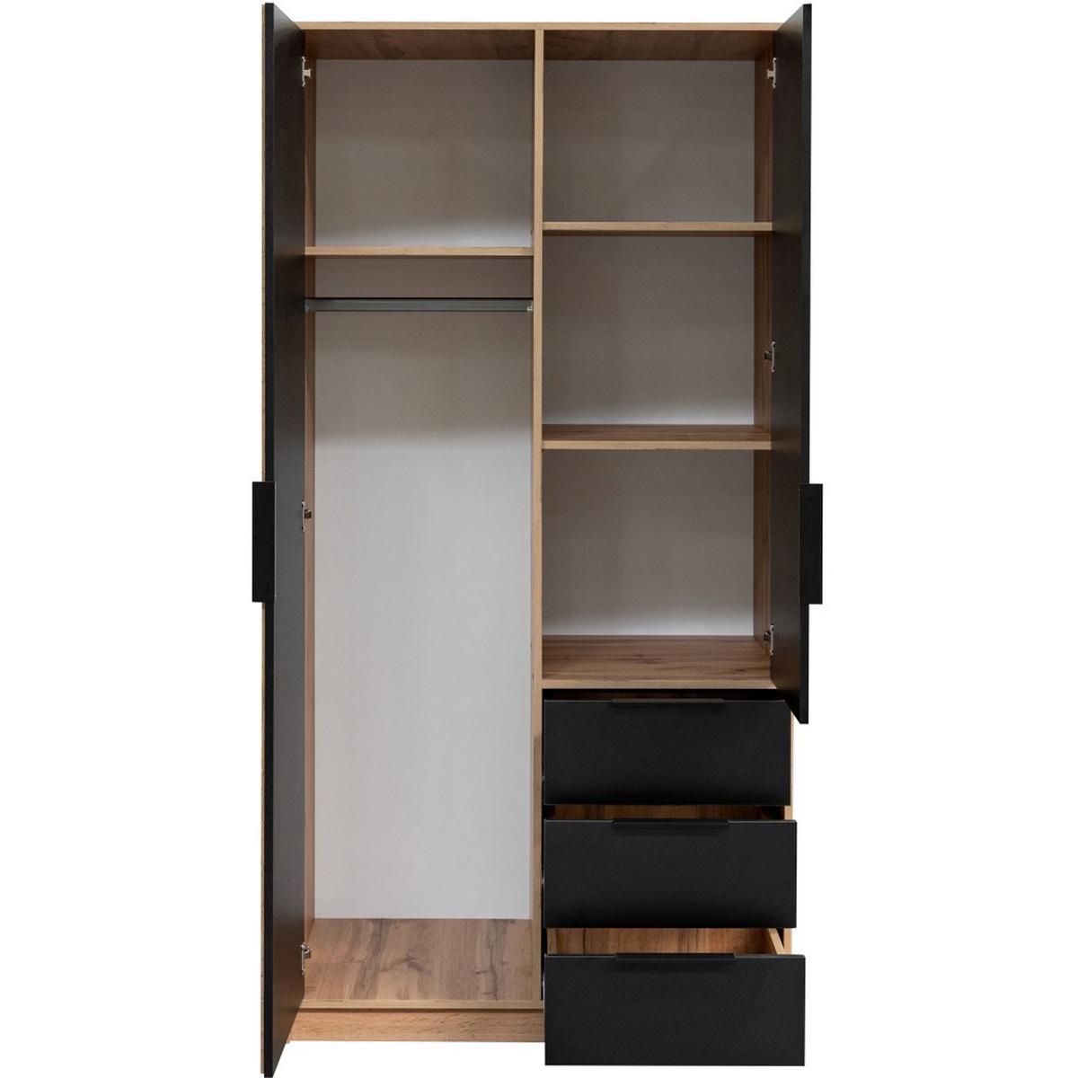 DREHTÜRENSCHRANK Bueno Lux mit 2 Türen und 3 Schubladen, Weiß - Weiß, Holzwerkstoff (100/200/58cm) - Beautysofa