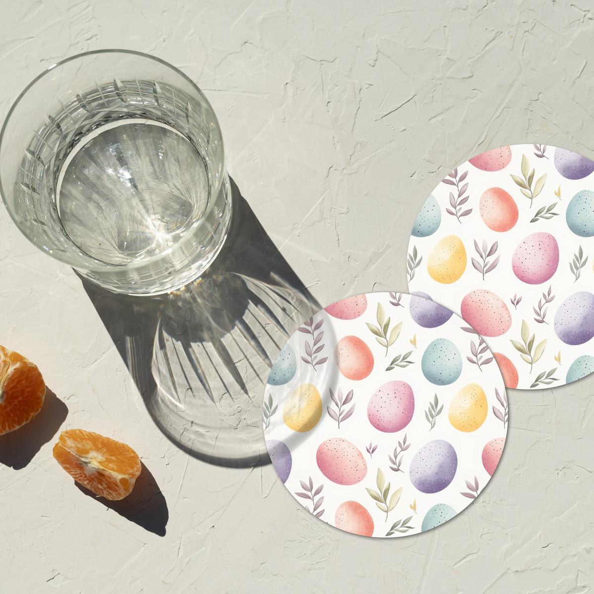 GLASUNTERSETZER Eier - Bunt - Muster Zubehör für Getränke 10x10 cm - Weiß, Naturmaterialien (10/0.2cm) - MuchoWow