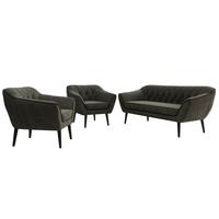 SITZGARNITUR PIRS 3+1+1 - Dunkelgrau Velvet - Schwarze Beine - Dunkelgrau/Schwarz, Holzwerkstoff/Textil (180/75/74cm) - MKS