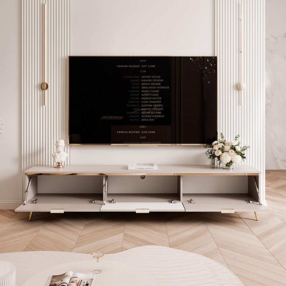 TV-LOWBOARD SELIA mit LED-Beleuchtung, 200 cm Kaschmir - Kaschmir/Goldfarben, Holzwerkstoff/Metall (200/42/35cm) - Idohome