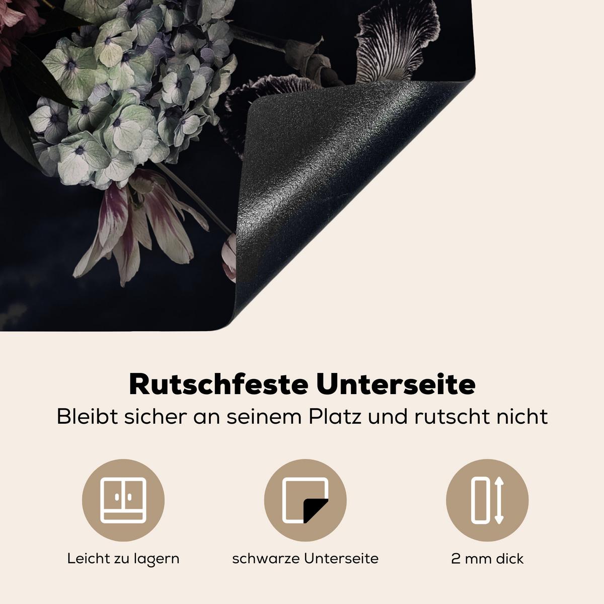 HERDABDECKPLATTE Blumen - Vintage - Pastell - Rosa - Weiß Abdeckung Ceranfeld 59x51 cm - Altrosa, Kunststoff (59/51/0.2cm) - MuchoWow