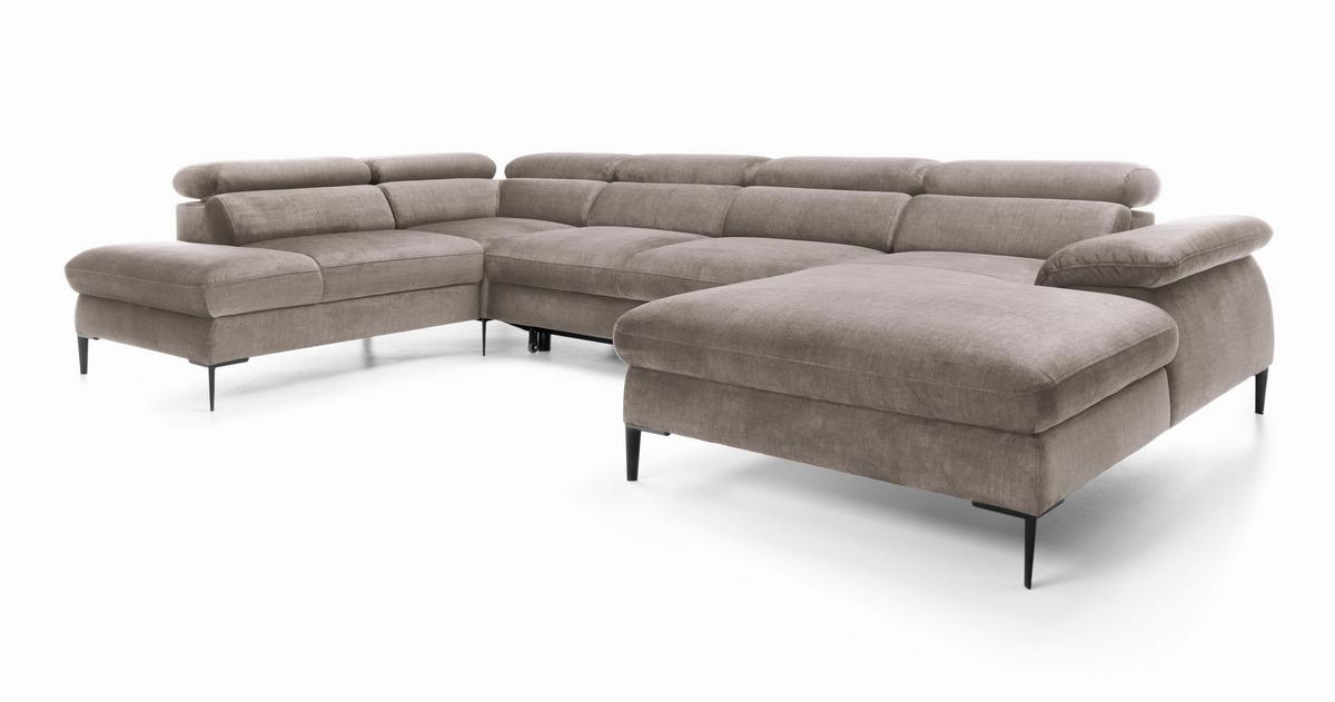 WOHNLANDSCHAFT MESTO Braun Velours-Stoff mit Schlaffunktion - Braun, Holz (353/94/182cm) - MASSENO