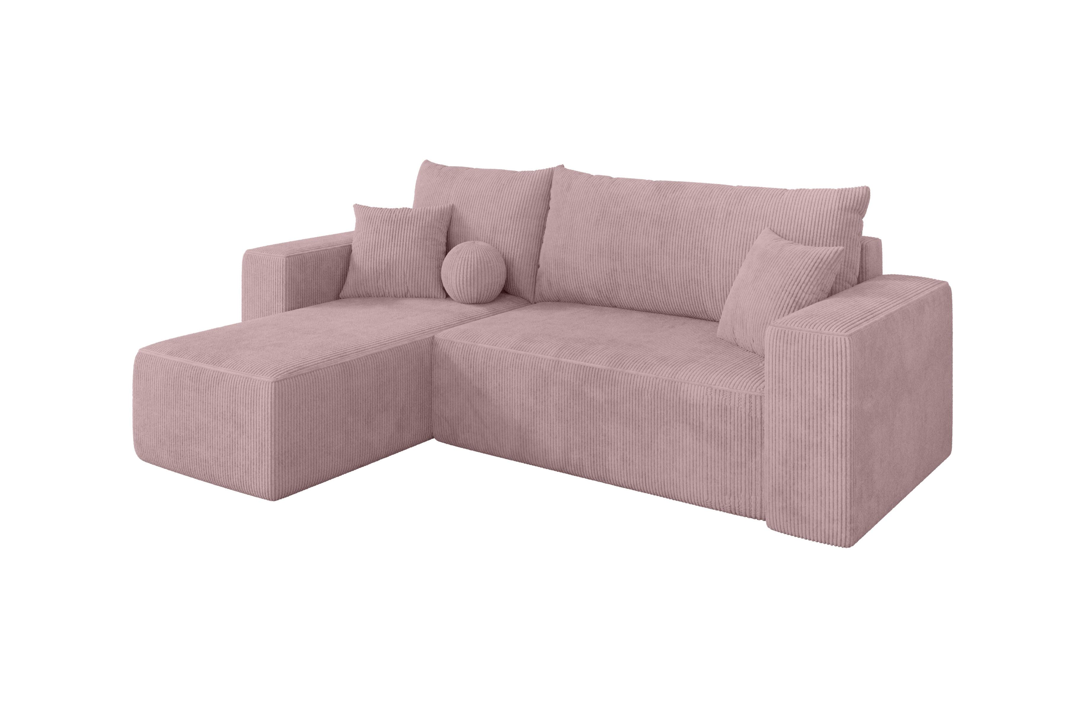 ECKSOFA mit Schlaffunktion Ottomane Links SENO-L 249x139x85 Rosa Cord - Schwarz/Rosa, Holzwerkstoff/Kunststoff (249/139cm) - ALTDECOR