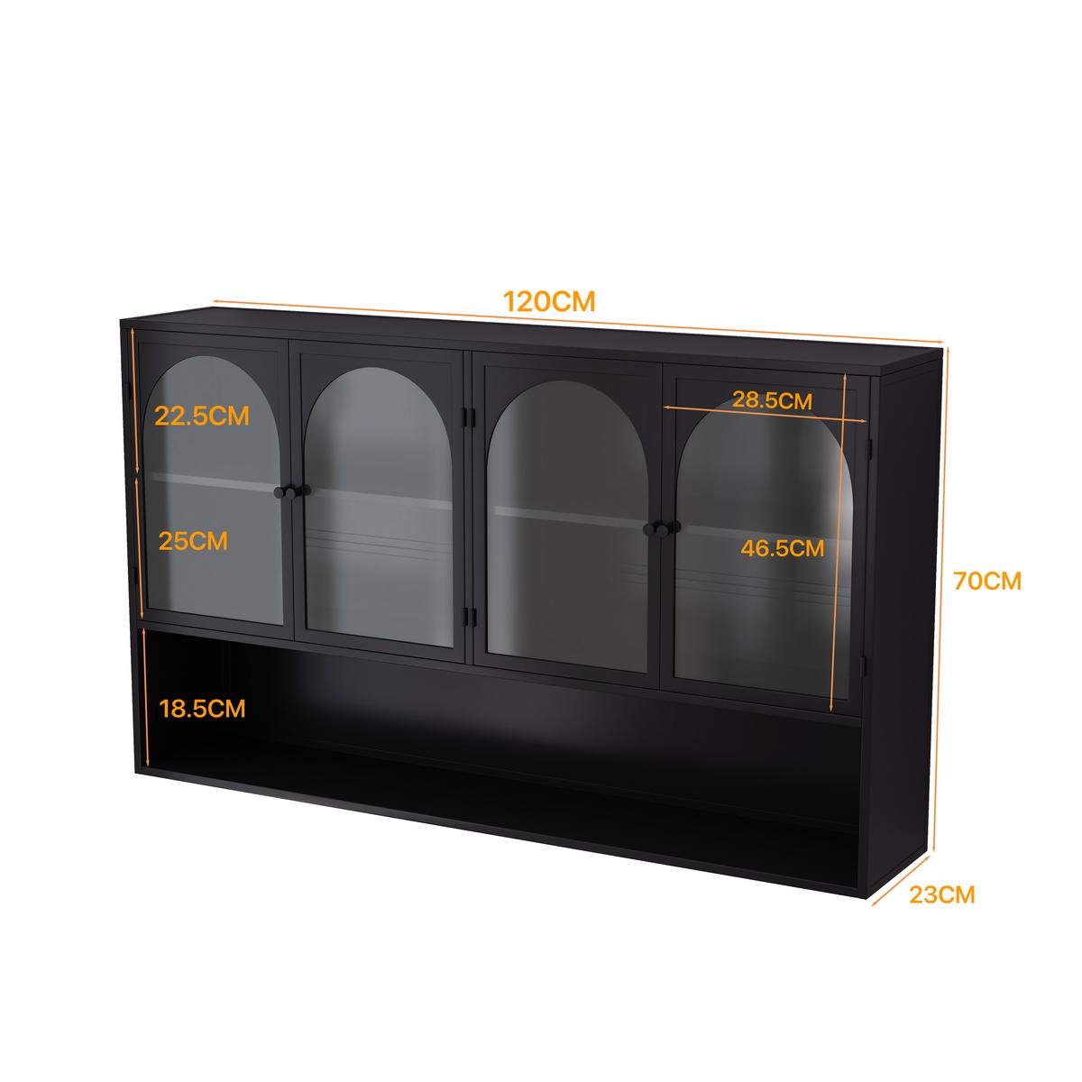 WANDSCHRANK 120cm Metall 4 Türen Graues Glas - Schwarz, Metall (120/70/23cm) - Urban Meuble