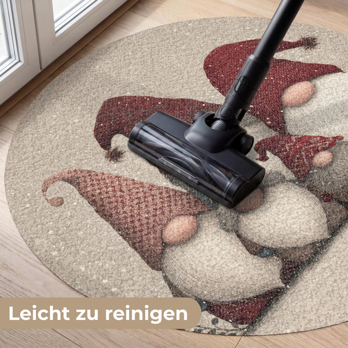 FUSSMATTE Wichtel - Weihnachten - Schnee - Zipfelmützen Türmatte 90x90 cm - Beige, Kunststoff (90/0.4cm) - MuchoWow
