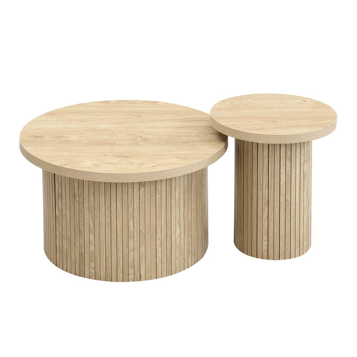 COUCHTISCH-SET 2 teilig in Naturholz-Optik mit Lamellen-Design & Nesting-Funktion - Naturfarben, Holzwerkstoff (66/66/40cm) - Urban Meuble