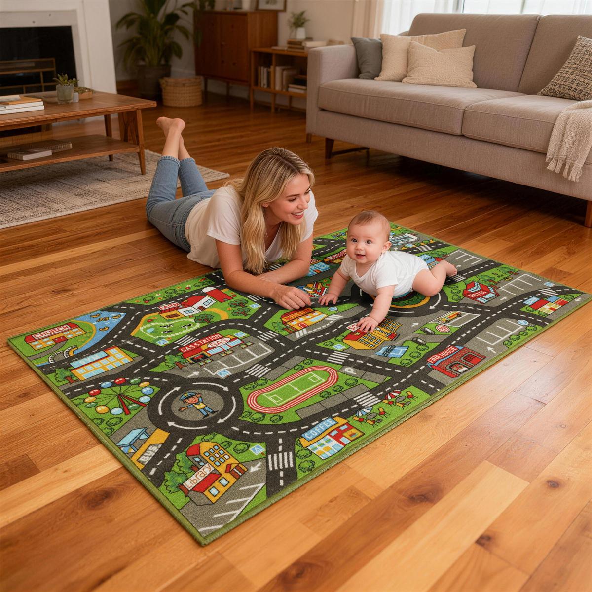 KRABBELMATTE Baby, Spielmatte 160x100cm Krabbeldecke mit Rutschfester Unterseite - Grau, Textil - AIYAPLAY